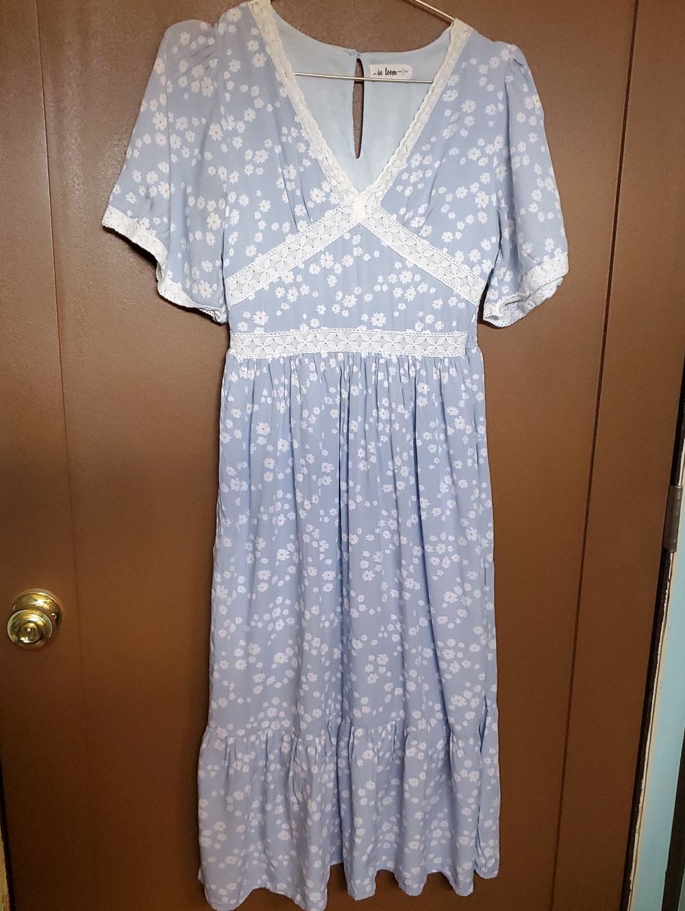 In Loom Pale Blue Daisy Lace-Trim Dress